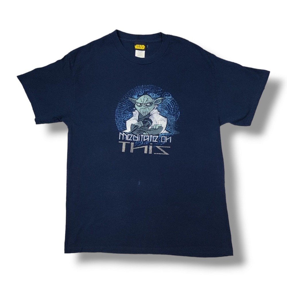 Vintage Star Wars Kith Illustration Yoda "Meditate on This"‎  Blue Shirt Men's L